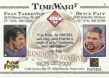 1996 Collector's Edge President's Reserve - TimeWarp #3 Fran Tarkenton / Bryce Paup Back