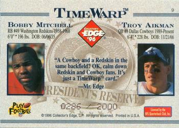 1996 Collector's Edge President's Reserve - TimeWarp #9 Troy Aikman / Bobby Mitchell Back