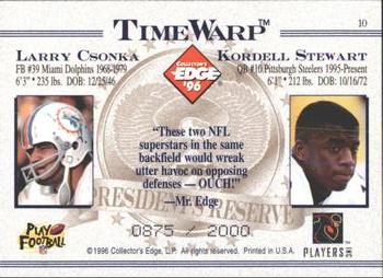 1996 Collector's Edge President's Reserve - TimeWarp #10 Kordell Stewart / Larry Csonka Back