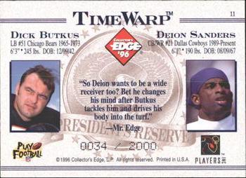 1996 Collector's Edge President's Reserve - TimeWarp #11 Deion Sanders / Dick Butkus Back