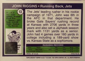 2001 Topps Archives - Rookie Reprint Autographs #AA-JR John Riggins Back