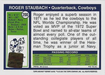 2001 Topps Archives - Rookie Reprint Autographs #AA-RS Roger Staubach Back