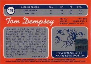 2001 Topps Archives Reserve - Rookie Reprint Autographs #ARA-TD Tom Dempsey Back