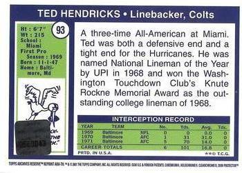 2001 Topps Archives Reserve - Rookie Reprint Autographs #ARA-TH Ted Hendricks Back