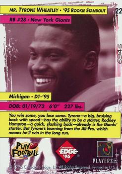 1996 Collector's Edge - Too Cool #22 Tyrone Wheatley Back