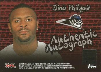 2001 Topps XFL - Endzone Autographs #NNO Dino Philyaw Back
