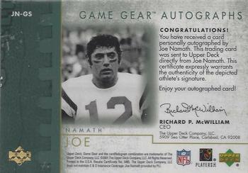 2001 UD Game Gear - Autographs #JN-GS Joe Namath Back