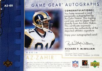 2001 UD Game Gear - Autographs #AZ-GS Az-Zahir Hakim Back