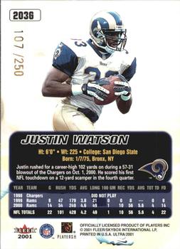 2001 Ultra - Gold Medallion #203G Justin Watson Back