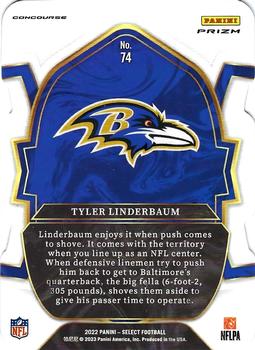 2022 Panini Select - Red and Blue Prizm Die Cut #74 Tyler Linderbaum Back