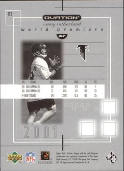 2001 Upper Deck Ovation - World Premiere Black and White #113 Vinny Sutherland Back