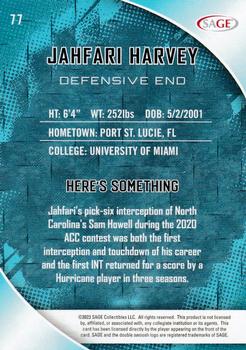 2023 SAGE HIT - Purple #77 Jahfari Harvey Back