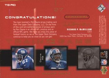 2001 Upper Deck Ovation - Train for the Game #TG-RD Ron Dayne Back