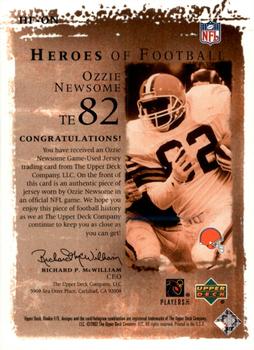 2001 Upper Deck Rookie F/X - Heroes of Football #HF-ON Ozzie Newsome Back