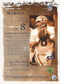 2001 Upper Deck Rookie F/X - Heroes of Football #HF-SY Steve Young Back