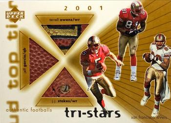 2001 Upper Deck Top Tier - Tri-Stars Footballs #3S-SF Jeff Garcia / Terrell Owens / J.J. Stokes Front