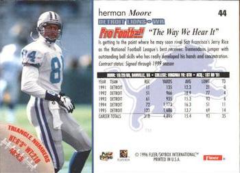 1996 Fleer #44 Herman Moore Back