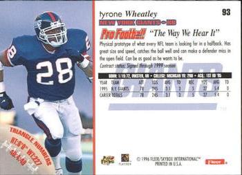 1996 Fleer #93 Tyrone Wheatley Back