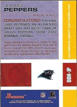 2002 Bowman - Draft Day Relics #DDH-JP Julius Peppers Back