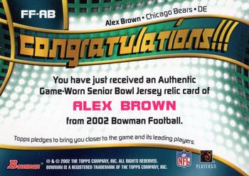 2002 Bowman - Fabric of the Future #FF-AB Alex Brown Back