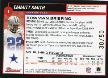 2002 Bowman - Gold #1 Emmitt Smith Back