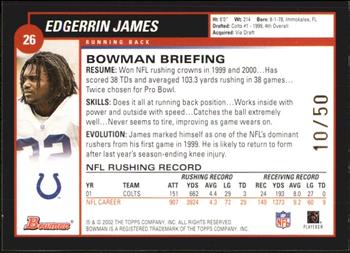 2002 Bowman - Gold #26 Edgerrin James Back