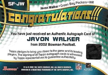 2002 Bowman - Signs of the Future #SF-JW Javon Walker Back