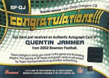 2002 Bowman - Signs of the Future #SF-QJ Quentin Jammer Back