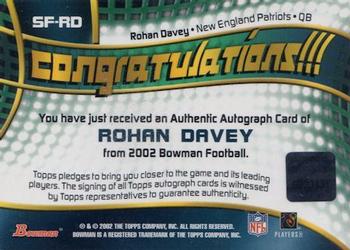 2002 Bowman - Signs of the Future #SF-RD Rohan Davey Back