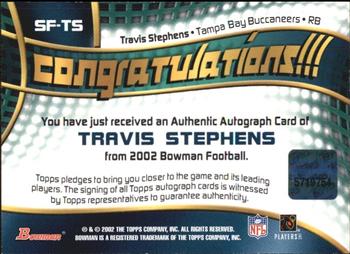 2002 Bowman - Signs of the Future #SF-TS Travis Stephens Back