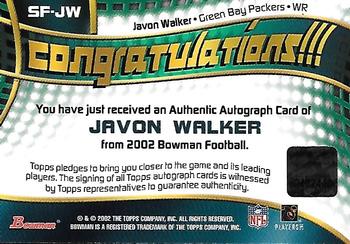 2002 Bowman - Signs of the Future Red Ink #SF-JW Javon Walker Back