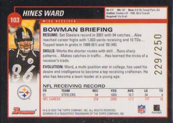 2002 Bowman - Silver #103 Hines Ward Back