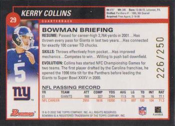 2002 Bowman - Silver #29 Kerry Collins Back