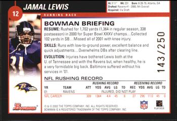 2002 Bowman - Silver #12 Jamal Lewis Back