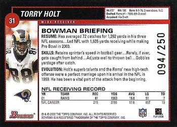 2002 Bowman - Silver #31 Torry Holt Back