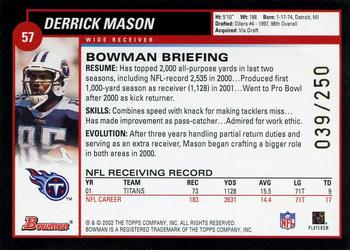 2002 Bowman - Silver #57 Derrick Mason Back
