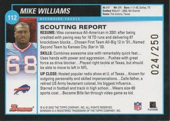 2002 Bowman - Silver #112 Mike Williams Back