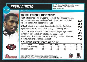 2002 Bowman - Silver #192 Kevin Curtis Back