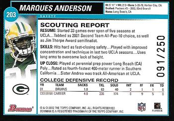 2002 Bowman - Silver #203 Marques Anderson Back