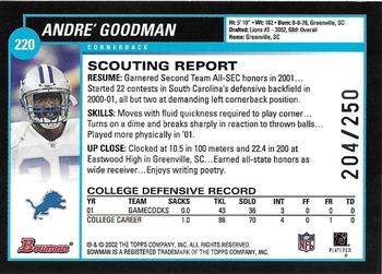 2002 Bowman - Silver #220 Andre Goodman Back