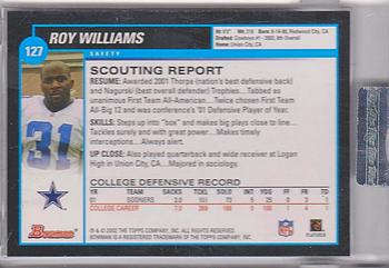 2002 Bowman - Uncirculated #127 Roy Williams Back