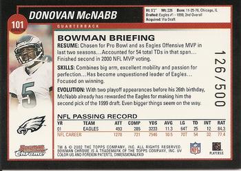2002 Bowman Chrome - Refractors #101 Donovan McNabb Back