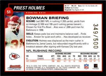 2002 Bowman Chrome - Refractors #51 Priest Holmes Back