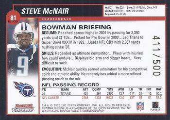 2002 Bowman Chrome - Refractors #81 Steve McNair Back