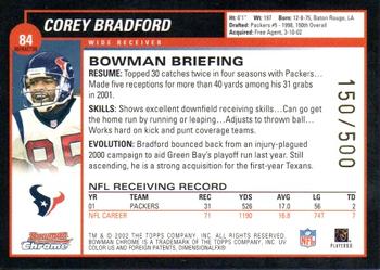 2002 Bowman Chrome - Refractors #84 Corey Bradford Back
