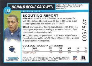 2002 Bowman Chrome - Refractors #138 Donald Reche Caldwell Back