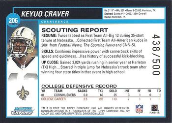 2002 Bowman Chrome - Refractors #206 Keyuo Craver Back