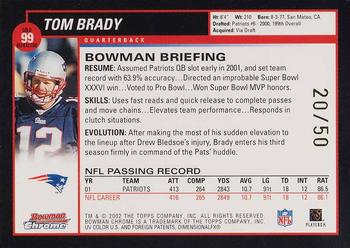 2002 Bowman Chrome - Refractors Gold #99 Tom Brady Back