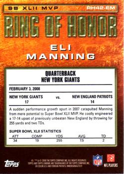 2008 Topps Chrome - Ring of Honor: Eli Manning #RH42-EM Eli Manning Back