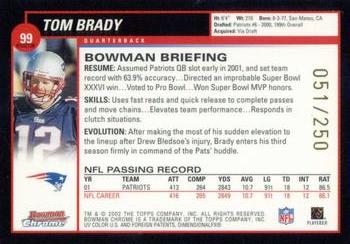 2002 Bowman Chrome - Xfractors #99 Tom Brady Back